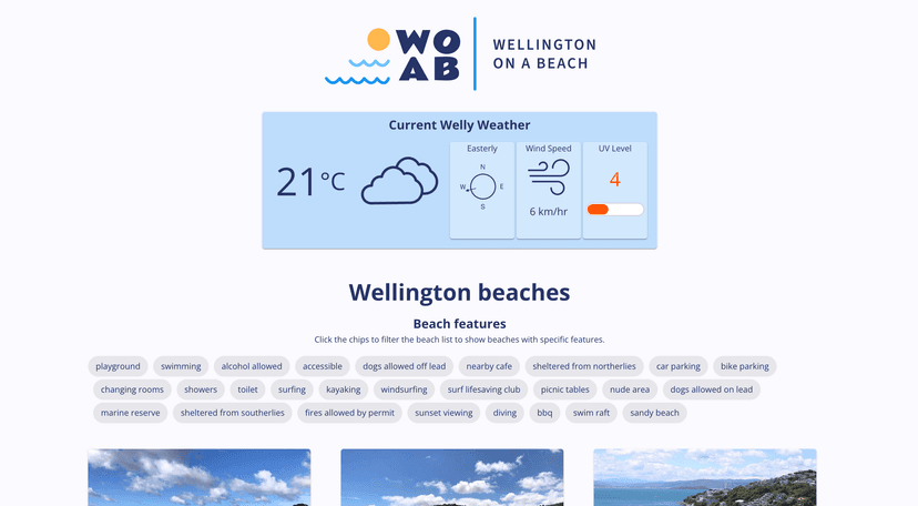 Screenshot of the Wellington on a Beach website